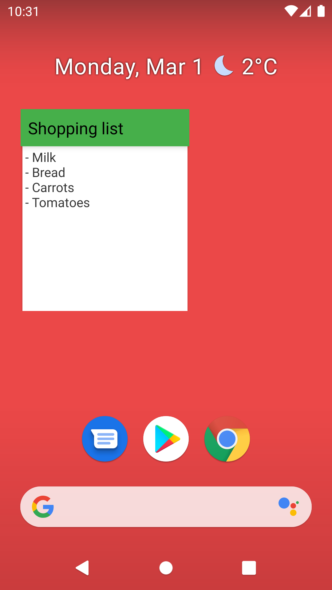 Notebox widget on Android home screen